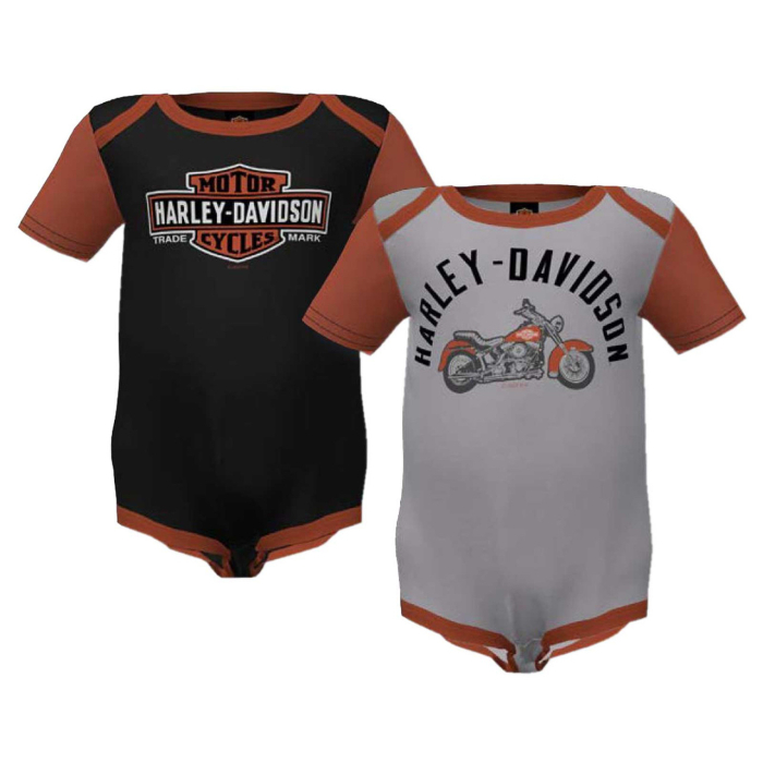 „Harley-Davidson® Baby Boys“ - 2 vienetų spalvotų šliaužtukų rinkinys – pilka/juoda